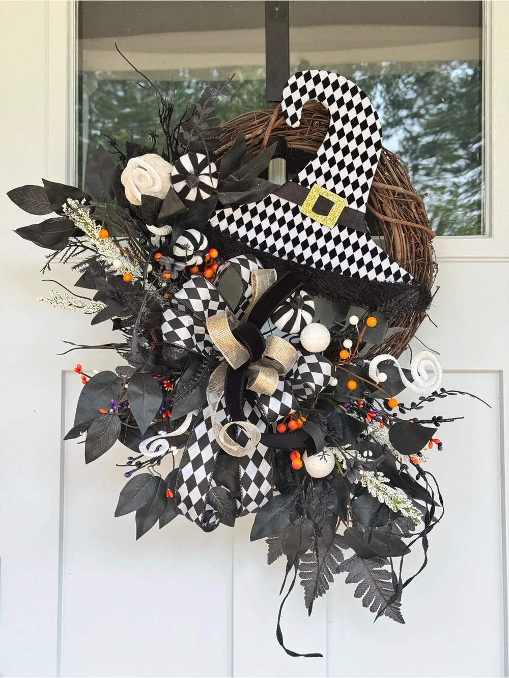 Black & White Harlequin Witch Wreath